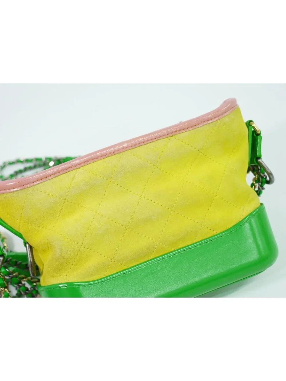 Chanel Gabriel de Small Hobo Chain Shoulder Bag Suede Leather Yellow Green